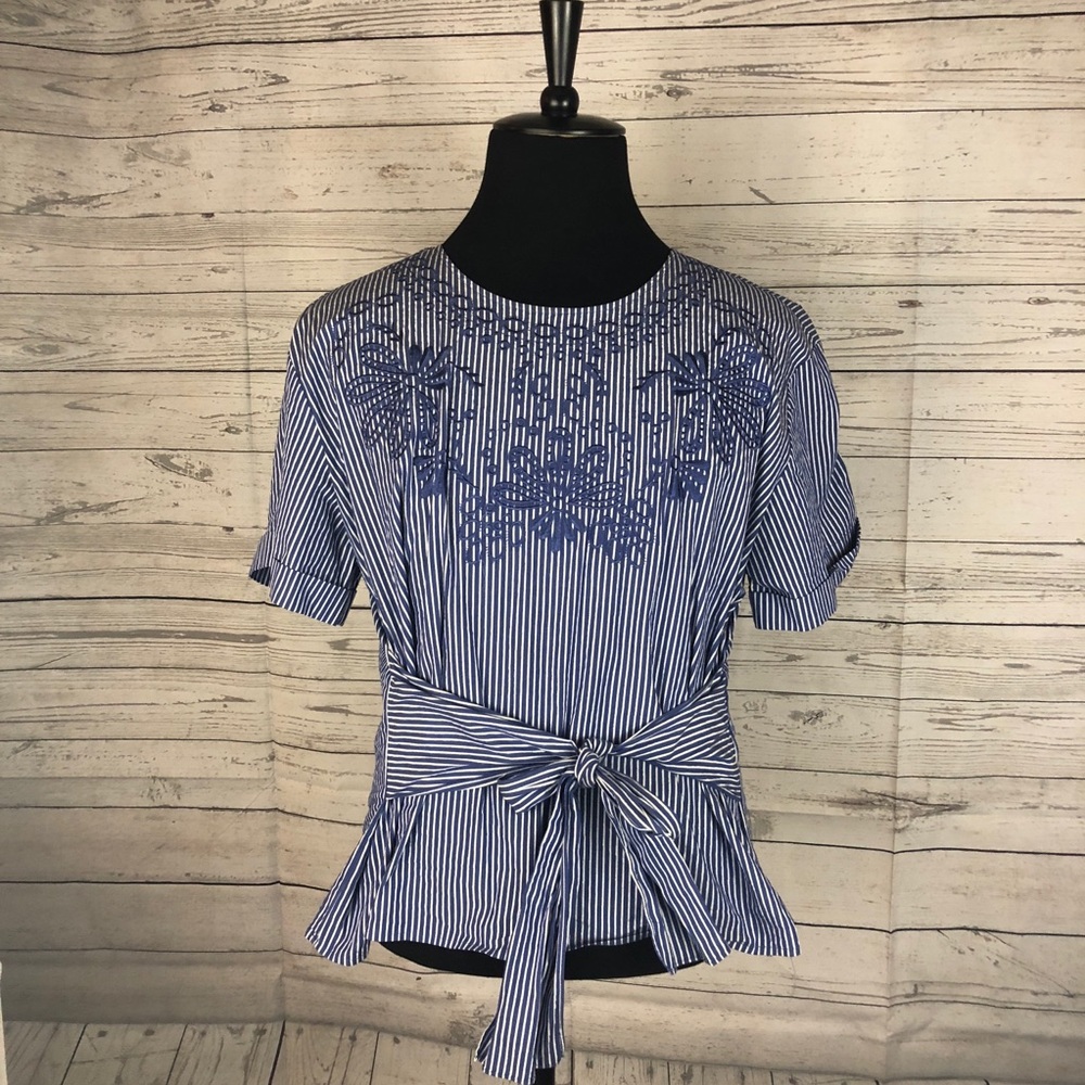 Blue and white stripe blouse